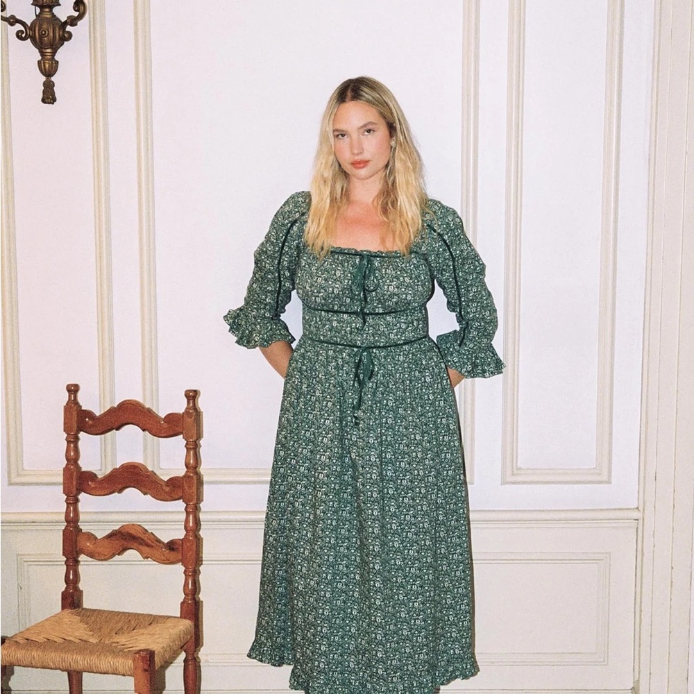 Christy Dawn Marissa Forest Green Floral Dress Lovebird Laurel Medium - Picture 4 of 10